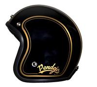 Casco de moto jet Pendejo classic en negro con detalles en dorado by Iguana Custom Collection con corchetes para pantallas y tira de cuero sujeta gafas. (XS)
