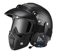 Casco de moto jet retro de cuero con Bluetooth, casco tipo jet para adultos, homologado ECE 22.06, cascos 3/4 para hombres y mujeres, ciclomotor, scooter, chopper. 1,XXL=61-62CM