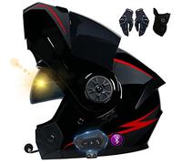 Casco De Moto Modular Bluetooth, ECE Homologado, con Doble Visera, Carcasa De Alta Resistencia, Diseño Liviano, Adecuado para Hombres Y Mujeres Adultos, Guantes Y Máscara Gratis