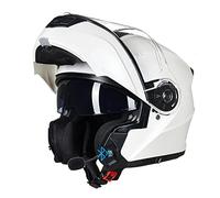 Casco De Moto Modular Bluetooth Integrado, Cascos De Moto Integrales Modulares Homologado ECE DOT Para Mujer Y Hombre, Casco Abatible Con Visera Solar Doble, Respuesta Automática Milky,4XL