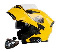 Casco De Moto Modular con Bluetooth, Casco Moto Abatible con Doble Visor Negro Dot/ECE Homologado Casco De Moto Integral para Mujer Y Hombre, con Micrófono Mp3 Radio FM Yellow,XL