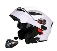 Casco De Moto Modular Con Bluetooth, Casco Moto Abatible Con Doble Visor Negro DOT/ECE Homologado Casco De Moto Integral Para Mujer Y Hombre, Con Micrófono Mp3 Radio FM White,XL