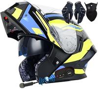 Casco De Moto Modular con Bluetooth, Integral, Abatible, con Doble Visera, Homologado por Dot/ECE, con Altavoz Y Micrófono Duales, para Adultos, Hombres Y Mujeres. E,L(59~60CM)