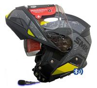 Casco de Moto Modular SMK Gullwing Navigator Bluetooth Sena 3SPlus Integrado - Abatible con Visor Solar Gris Amarillo Mate - Homologado P/J ECE 22.06 - Designed