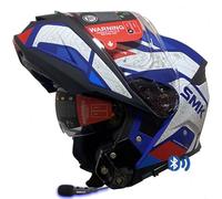 Casco de Moto Modular SMK Gullwing Navigator Bluetooth Sena 3SPlus Integrado - Abatible con Visor Solar Azul Rojo - Homologado P/J ECE 22.06 - Designed