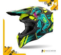 Casco de moto Off Road Airoh WRAAAP XS CIBERNÉTICO Verde