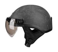 Casco de moto retro de cuero auténtico, casco jet, casco abierto tipo half-jet, casco unisex para scooter que cumple con la certificación ECE 22.06. 1,XL=60-61CM