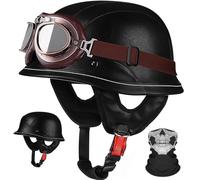 Casco de moto retro de cuero hecho a mano de estilo alemán 1/2 vintage para hombres y mujeres adultos aprobado por ECE 22.06, cascos abiertos para Cruiser Scooter Chopper B3, XL/(60~62cm)