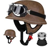 Casco de moto retro de cuero hecho a mano de estilo alemán 1/2 vintage para hombres y mujeres adultos aprobado por ECE 22.06, cascos abiertos para Cruiser Scooter Chopper B9, XL/(60~62cm)