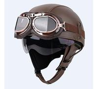 Casco de moto retro de cuero tipo jet con visera, casco jet ligero, casco abierto con certificación ECE 22.06, apto para scooters, bicicletas y motos cruiser. 1,L=59-60CM