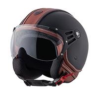 Casco de Moto Retro Medio Cuero De PU Abierto con Gafas de Aviador Cascos Jet Vintage Cruiser Unisex Moto Scooter Medio Casco Jet Estilo Alemán ECE Homologado I,L