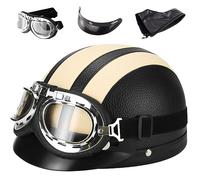 Casco de Moto Retro Medio Cuerpo De Abierto con Gafas de Aviador Cascos Jet Vintage Cruiser Unisex Moto Scooter Medio Casco Jet Estilo Alemán ECE Homologado