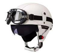 Casco de moto tipo jet de piel, estilo retro, abierto, con gafas, máscara facial y visera extraíble, homologado por la ECE, apto para adultos (hombres y mujeres). 3,M(57-58CM)