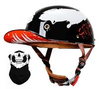 Casco de Moto Vintage Tipo Jet, Casco Tipo Jet, Gorra de béisbol con protección Facial y botón de liberación rápida con homologación ECE para Scooters Cruisers. J,L(59~60cm)