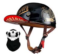 Casco de Moto Vintage Tipo Jet, Casco Tipo Jet, Gorra de béisbol con protección Facial y botón de liberación rápida con homologación ECE para Scooters Cruisers. A,M(57~58cm)