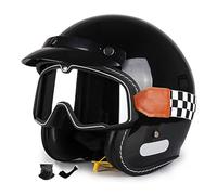 Casco De Motocicleta Abierto, Medio Casco De Motocicleta Retro con CertificacióN Ece, Casco AnticolisióN para Hombres Y Mujeres con Gafas Y Visera Desmontable S,XL:59-60CM
