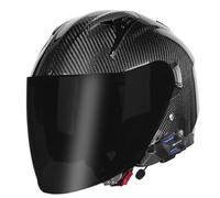 Casco De Motocicleta Bluetooth Vintage Cascos Moto Abiertos con Visera Fibra Carbono Casco Jet Moto Homologado DOTECE Cascos Half-Helmet Scooter Bicicleta Hombres Mujeres 5,XL:61-62CM