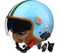 Casco De Motocicleta Con Auriculares Bluetooth, Casco Abierto Para Hombre Y Mujer, Homologado ECE 22.06, Casco Retro De Motocicleta Con Doble Visera, Material ABS 3,M/(57~58cm)