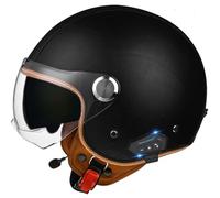 Casco De Motocicleta con Bluetooth Casco Jet Moto Hombre Cascos Moto Abierto para Mujer Hombre, ECE Homologado Cascos Moto Retro Casco Scooter con Doble Visera Cascos Motocross 1,M=54-56cm