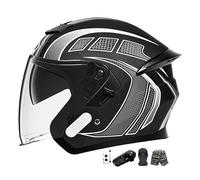 Casco De Motocicleta con Bluetooth, Certificado Dot/ECE, Casco Jet con Viseras Dobles Y Micrófono Integrado, Forro Transpirable Suave Y Cómodo, Seguro Y Anticolisión M