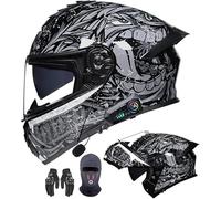 Casco de motocicleta con Bluetooth y doble visera modular para hombre y mujer, certificado ECE, con altavoz y micrófono y cancelación de ruido C,XL59-60CM