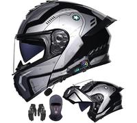 Casco de motocicleta con Bluetooth y doble visera modular para hombre y mujer, certificado ECE, con altavoz y micrófono y cancelación de ruido B,XL59-60CM