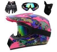 Casco de Motocicleta con CertificacióN Dot, Casco Integral para Motocross para NiñOs, JóVenes Y Adultos, con MáScara, Gafas Y Guantes(Pink Claw,M(54-55cm))