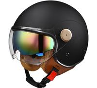 Casco De Motocicleta con Doble Espejo Medio Casco Retro 3/4 Varios Estilos Casco para Las Cuatro Estaciones Unisex con Doble Visera, Certificado ECE A1,56~57 M