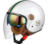 Casco De Motocicleta con Doble Espejo Medio Casco Retro 3/4 Varios Estilos Casco para Las Cuatro Estaciones Unisex con Doble Visera, Certificado ECE D3,58~59 L
