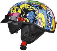 Casco de Motocicleta con Gafas Protectoras Aprobado por Dot/ECE Casco Abierto Casco de Scooter Ciclomotor Casco de Ciclomotor Casco Retro de Cuero de Media Carcasa Varios Estilos B,S55~56CM