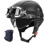 Casco De Motocicleta De Cuero Vintage, Retro, Vintage, Abierto, De Medio Casco, para Hombres Y Mujeres, Adultos, con Visera Y Gafas Protectoras, Certificación ECE. P,XL59-60CM