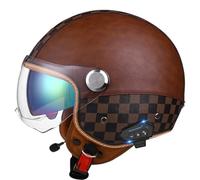 Casco De Motocicleta Estilo Vintage Con Bluetooth, Casco Abierto Con Doble Visera Solar, Casco De Media Cara 3/4, Homologado ECE 22.06, Para Adultos, Hombres Y Mujeres. 3,M/(54~57cm)