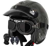 Casco De Motocicleta Jet Vintage Con Gafas Para Hombres Y Mujeres, Casco Retro De Media Concha Para Adultos, Aprobado Por ECE, Cuencos De Ciclomotor Abiertos 3/4 Montar Al Aire Libre G,M=55-56CM