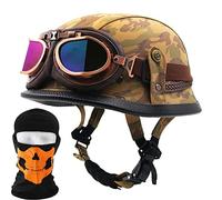 Casco De Motocicleta Medio Casco con Capucha, Retro PU Medio Casco, Dot/ECE Aprobado Vintage Casco Estilo Alemán para Hombres Mujeres (M~XXL)