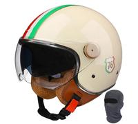 Casco de Motocicleta Retro 3/4 Abierto con Doble Visera, homologado por ECE/Dot, for Hombre y Mujer, Scooter y Cruiser.(Beige,M56-57cm)