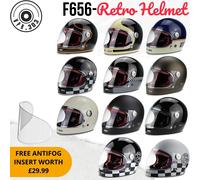 CASCO INTEGRAL ESTILO RETRO VINTAGE CLÁSICO DE FIBRA DE VIDRIO NEGRO CREMA F656