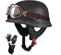 Casco De Motocicleta Retro De Estilo Alemán, Medio Casco, Homologado Según ECE 22.06, Casco Abierto Vintage Con Hebilla De Liberación Rápida Ajustable Para Chopper, Cruiser B4,XL/(60~62cm)