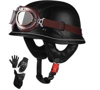 Casco De Motocicleta Retro De Estilo Alemán, Medio Casco, Homologado Según ECE 22.06, Casco Abierto Vintage Con Hebilla De Liberación Rápida Ajustable Para Chopper, Cruiser B1,L/(57~60cm)