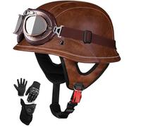 Casco De Motocicleta Retro De Estilo Alemán, Medio Casco, Homologado Según ECE 22.06, Casco Abierto Vintage Con Hebilla De Liberación Rápida Ajustable Para Chopper, Cruiser B3,L/(57~60cm)