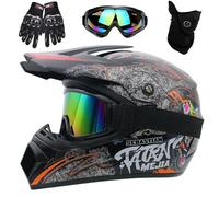 Casco de Motocicleta Todoterreno para NiñOs Y Adultos, con Gafas, Guantes Y MáScara, Casco de Bicicleta de MontañA Todoterreno BMX de 4 Ruedas para NiñOs, Aprobado por El Dot(Y1,XL (58-59cm))