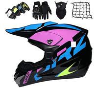 Casco de Motocross, Casco Enduro con Gafas Máscara Guantes Red De Casco, Homologado ECE Cascos Downhill Off-Road Hombre Mujer Casco Trial Adventure para MX ATV Quad Enduro Bicicleta Montaña