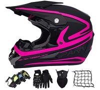 Casco de Motocross, Casco Moto Integral, Casco Motocross Infantil Dot Certificación Casco Moto Cross para Mujer Hombre Adultos Casco Dirt Bike con Gafas Máscara Guantes Y Red De Casco -Carcasa ABS