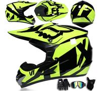 Casco de Motocross con Gafas UV, máscara y Guantes. Casco Integral con certificación Dot/ECE para Hombre y Mujer. Casco Integral para Descenso, Quad, Todoterreno y Moto,Color A-L(56~57cm)