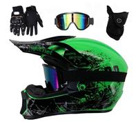 Casco de Motocross Dot para NiñOs Y JóVenes, Moderno, para ATV, Cuatro Ruedas, BMX, Integral, con Gafas, Guantes Y MáScara(GG,XL(59-60CM))