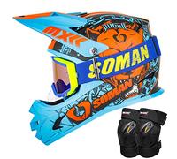Casco de Motocross Infantil, Casco de Motocross,Casco Adultos MTB, Casco Cross Motocicleta para Niño 6-12 Años,Casco de Descenso para Hombre con Gafas y Rodilleras ECE Homologado