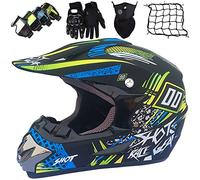Casco de Motocross Infantil, Casco de Motocross,Casco Integral MTB, Casco Cross Motocicleta para Niño 6-12 Años,Casco de Descenso para Hombre con Gafas Máscara Guantes Red De Casco ECE Homologado