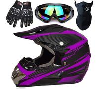 Casco de Motocross Mujer, Negro y Morado, Casco Moto Cross Infantil con Gafas/Mascarilla/Guantes, Cascos Enduro MTB Integral Adulto para Descenso Enduro MX Quad Motocicleta (XL,B)