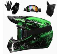 Casco de Motocross para JóVenes de 6 A 18 AñOs, CertificacióN Dot, Incluye Gafas, Guantes Y MáScara, ATV para NiñOs Y NiñAs para Motocross Y Karts(905 Green Blossom,S(52-53cm))