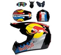 Casco De Motocross para Juvenil Y Adultos, Casco De Motocicleta Juvenil, Casco De Cross, Casco Integral para Todoterreno, Descenso, Certificado Dot con Gafas Máscara Y Guantes,Blue-M