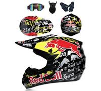 Casco De Motocross para Juvenil Y Adultos, Casco De Motocicleta Juvenil, Casco De Cross, Casco Integral para Todoterreno, Descenso, Certificado Dot con Gafas Máscara Y Guantes,Black-L